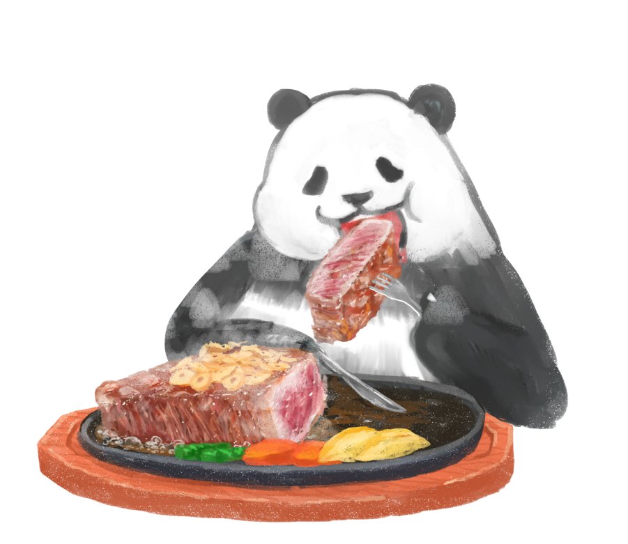 food no humans panda meat eating food focus white background  illustration images