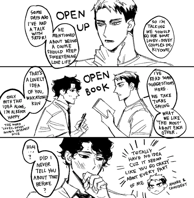 I finally did an English version. Hope you all enjoy!
#HQxOMIX

Note:
Wakatoshi-kun in my head canon is a sincere&amp;serious boyfriend.? He started to aware of heart-shape-eyed kiyoomi. (I think when he clearly see, he'll be confident and take it all his??with pride.) 