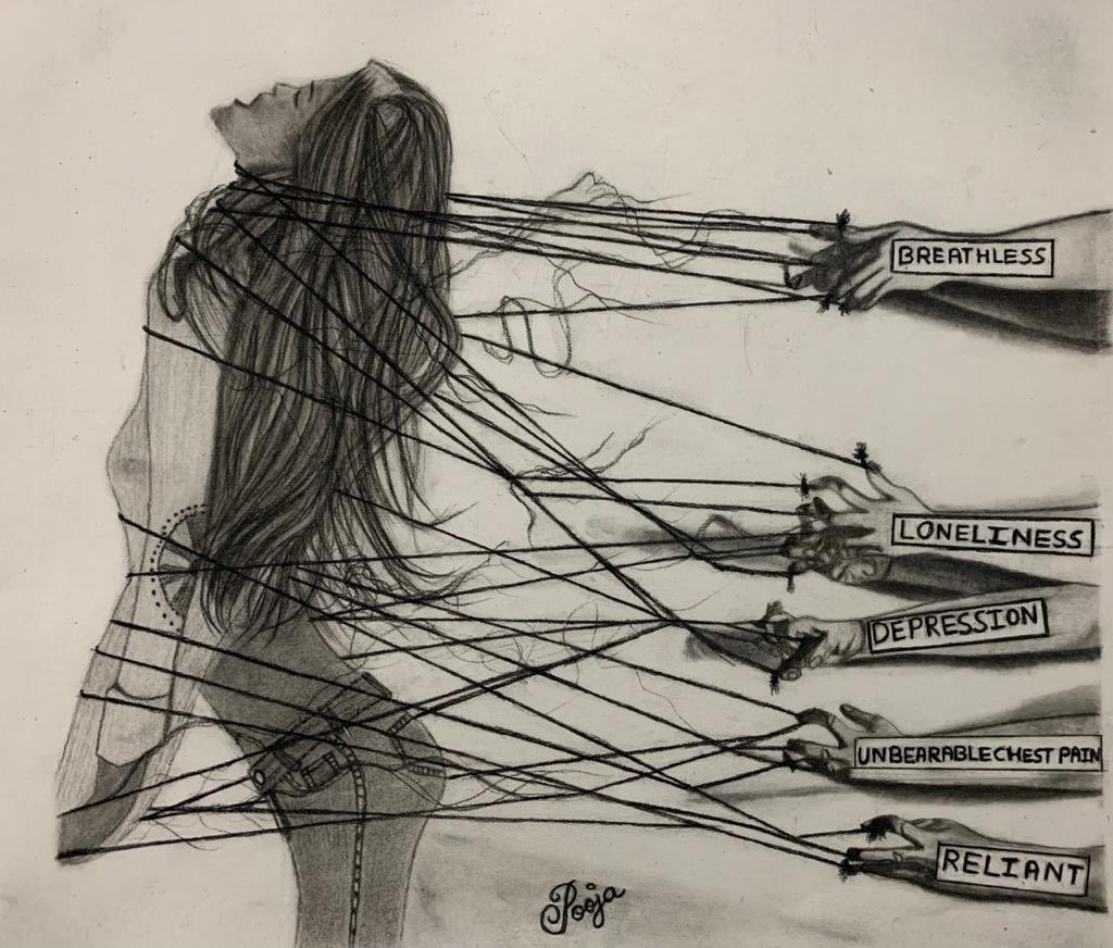 PulmonaryHIndia's tweet photo. "ENTANGLED"

A project for #pulmonaryhypertensionawarenessmonth2020. Art by #PHighter Pooja Trivedi

#PH🇮🇳
#pulmonaryhypertensionassociation #pulmonaryhypertension #pulmonaryhypertensionawareness #chronicillnesswarrior #PHWarrior #rightheartmatters https://t.co/41Xe9W6NCu