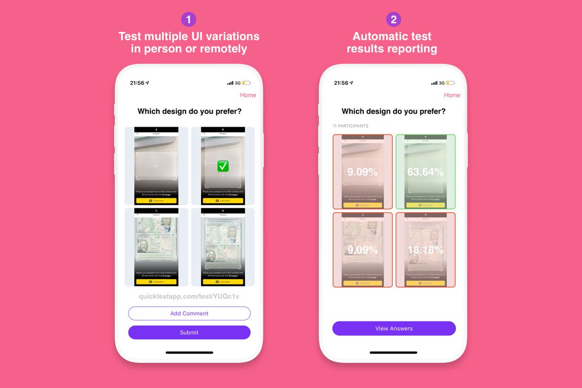 N5Dave's tweet image. We provide FREE user testing to startups and freelancers. Share A/B tests remotely and receive analysed quantitative results and qualitative feedback on your designs.
quicktestapp.com
#UserTesting #AppTesting #TestYourApp #AppFeedback #QuickTestApp #FreeUserTesting