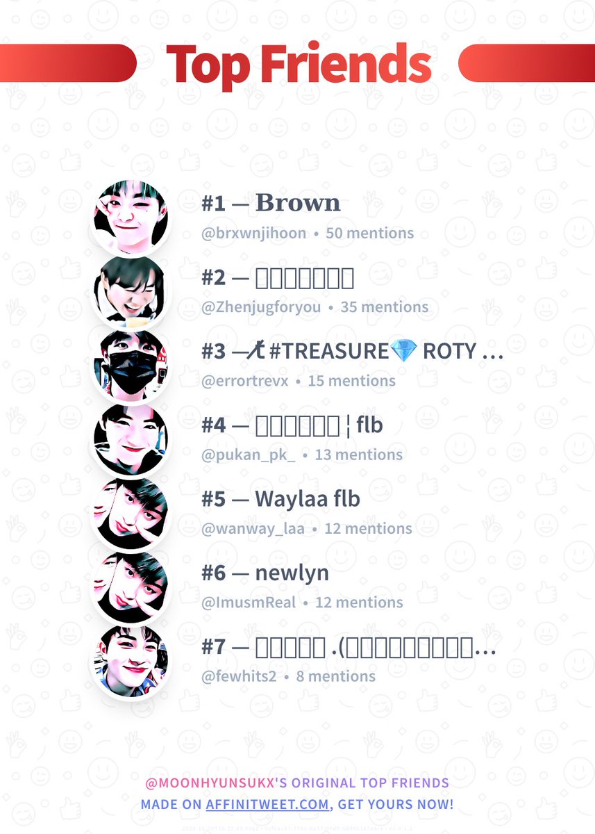✨ Top Friends

🥇 @brxwnjihoon
🥈 <a href="/Zhenjugforyou/">เจิ้นจู</a>
🥉 @errortrevx
🏅 @pukan_pk_
🏅 <a href="/wanway_laa/">Waylaa flb</a>
🏅 @ImusmReal
🏅 <a href="/fewhits2/">ฟิวไฮ .(ลงชื่อปักหมุด)➖🤍</a>

➡️ affinitweet.com/top-friends