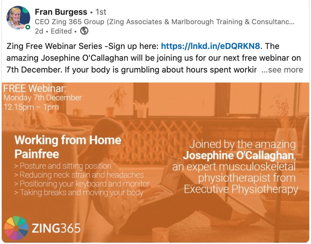Please join me for a webinar on Working From Home Painfree as part of the <a href="/zing365/">白凯</a> free webinar series!

#workfromhome #deskpain #neckpain #backpain #desksetup #deskexercises