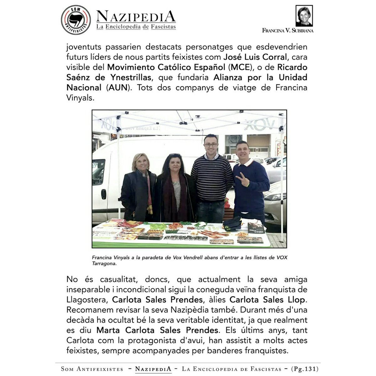 Avui a #Nazipèdia us presentem a Francina Viñals, present a tots els merders feixistes: Fuerza Nueva, VOX, Fundación Francisco Franco i El Valle No Se Toca. I mare del feixista Alex de Beneyto qui li segueix els passos. Avui la desemmascarem!👊 #Somantifeixistes🏴🚩✊
👇🏽👇🏽👇🏽