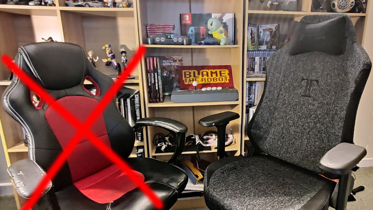 BlameTheRobot's tweet photo. Out with the old and in with the new. I just picked up a Secret Lab Titan XL and I didn't know I could be this comfortable. My old gaming chair was TRASH TIER🤮
No regrets! 🤩 #Sectretlab https://t.co/C2zl0XDckM