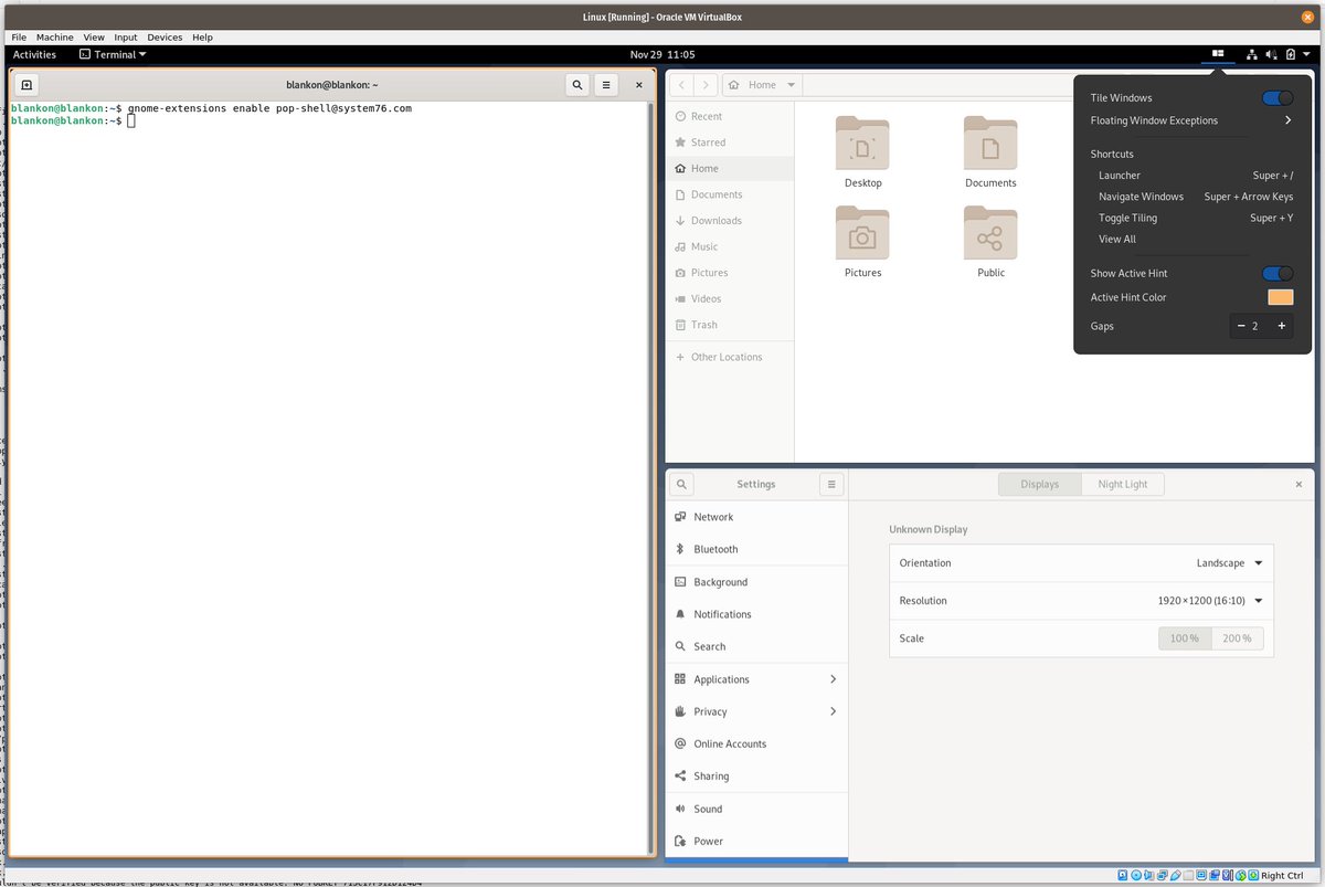 herpiko's tweet image. We're trying to bring @system76's Pop Shell to @BlankOnLinux Verbeek release. Imagine i3wm but without dropping GNOME powerfullness!