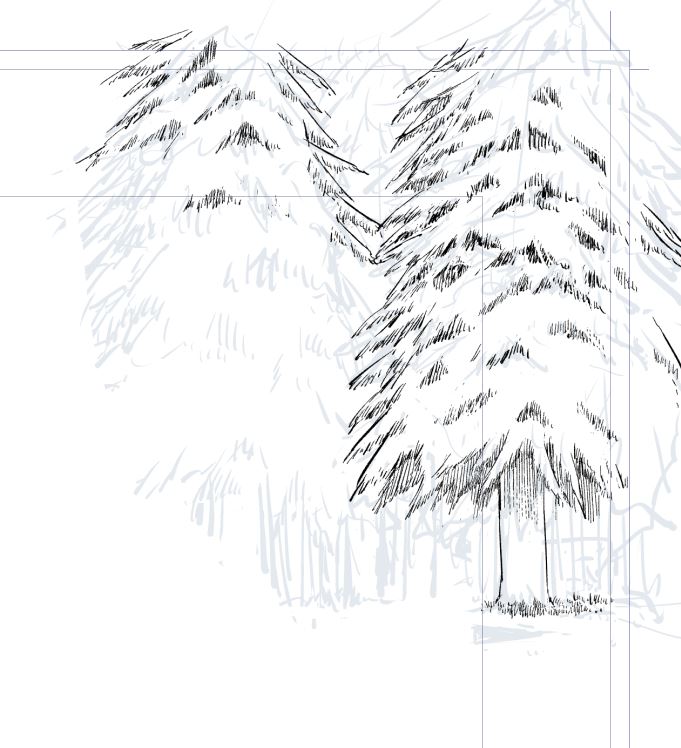 木の描き方がよくわからなくて毎回毎回ちょっとずつ違う描き方を試してる。 