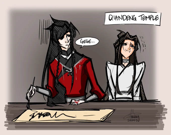 guess I can't stop drawing Xie Lian affectionately laughing at Hua Cheng... ? (though in my defense, at least this time it's canon) #tgcf #hualian 