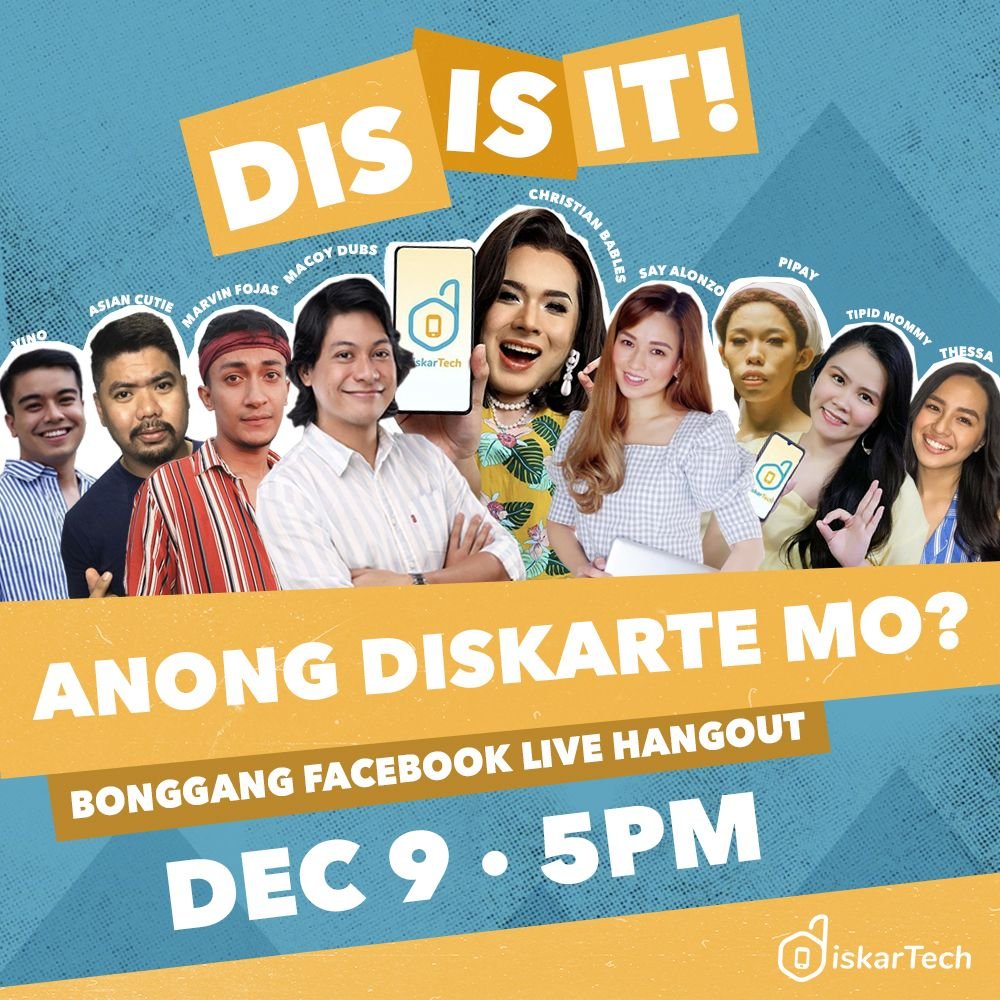 rcbcdiskartech's tweet photo. Tuloy na tuloy na! Dis is it, ang bonggang Facebook Live Hangout kasama ang inyong pinakapaboritong online sensations and influencers. Mark your calendar na - Dec 9, 5PM.
#DiskarTech #DiskarTechByRCBC #AppNatinTo
@pipaykipayy @macoydubs1 @marvsfojas @TheCongTV @thessacadiz https://t.co/mTmHEH1sgR