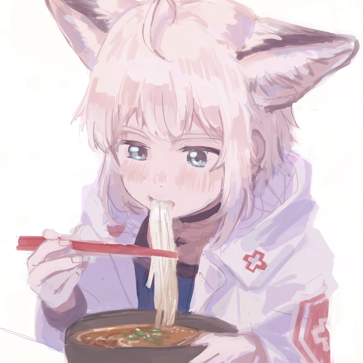 sussurro (arknights) 1girl animal ears chopsticks solo noodles food holding  illustration images