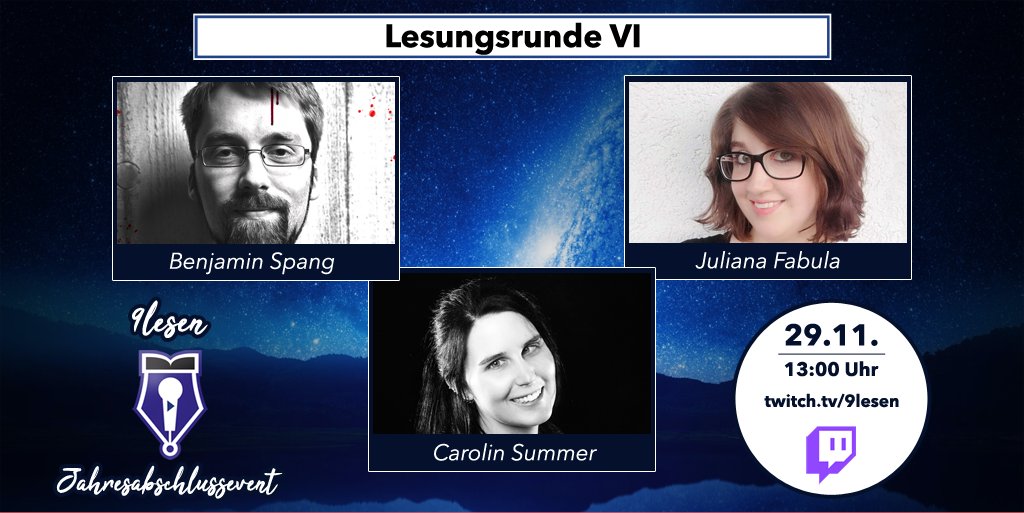 Juliana_Fabula's tweet photo. Wir starten den Tag mit einer tollen Lesungsrunde bei @9lesen ! Mit dabei sind @Doppelmond, @Wanderkraehe und meine Wenigkeit :D #9lesen #Edelcontent #authorsontwitch 

https://t.co/GcvMHdnglh https://t.co/xBxmhP88yG