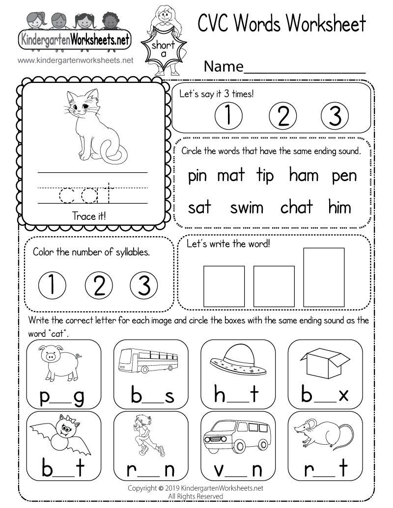 Kindergarten WSheets on Twitter: "Kids can trace a CVC word Intended For Syllable Worksheet For Kindergarten