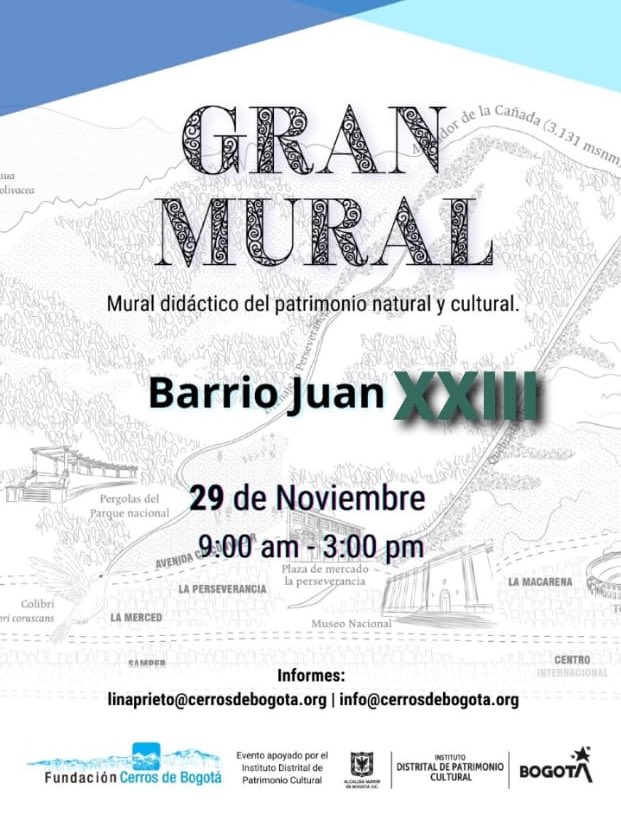 CerrosdeBogota's tweet photo. ¡Hoy! Estaremos haciendo una pieza de los cerros orientales en un muro del Barrio Juan XXIII de la mano de la gente. Gracias Sofia Lopez por el liderazgo. Mural didáctico del patrimonio natural y cultural de los cerros, 🖼
#MuralCerros #PdE2020 #IDPC #PatrimonioNaturalCultural https://t.co/h73pTcTcSy