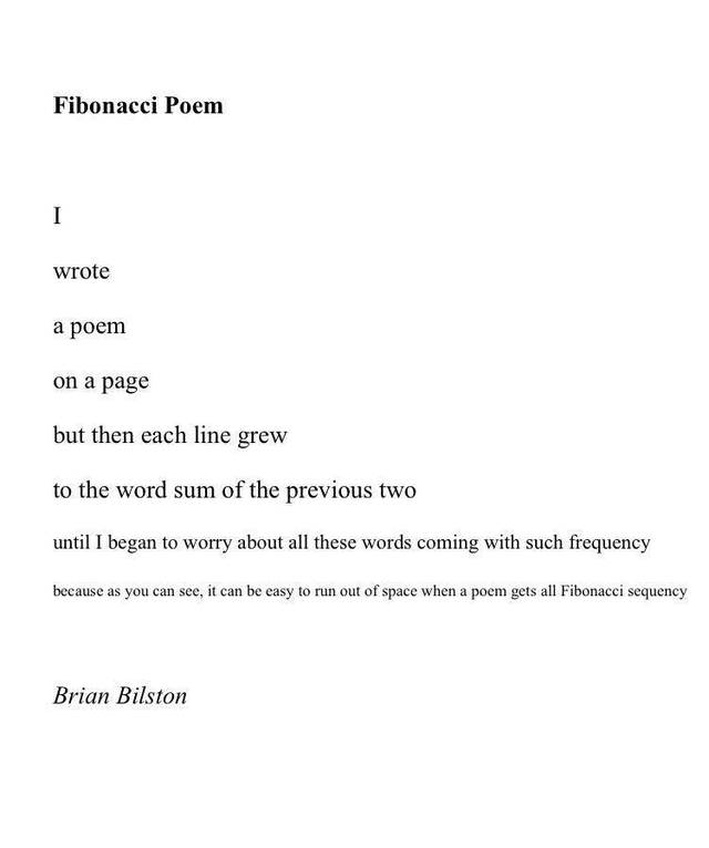 Fibonacci poem.