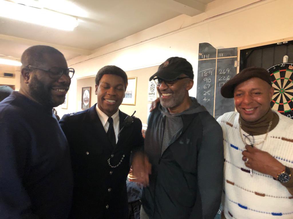 #SteveMcqueen <a href="/JohnBoyega/">Book Reader</a> <a href="/LeroyLogan999/">Leroy Logan MBE</a> and <a href="/leeejohn/">Leee John</a> on the set of #SmallAxe #RedWhiteAndBlue. Don’t forget to watch tonight at 9pm on <a href="/BBCOne/">BBC One</a>.