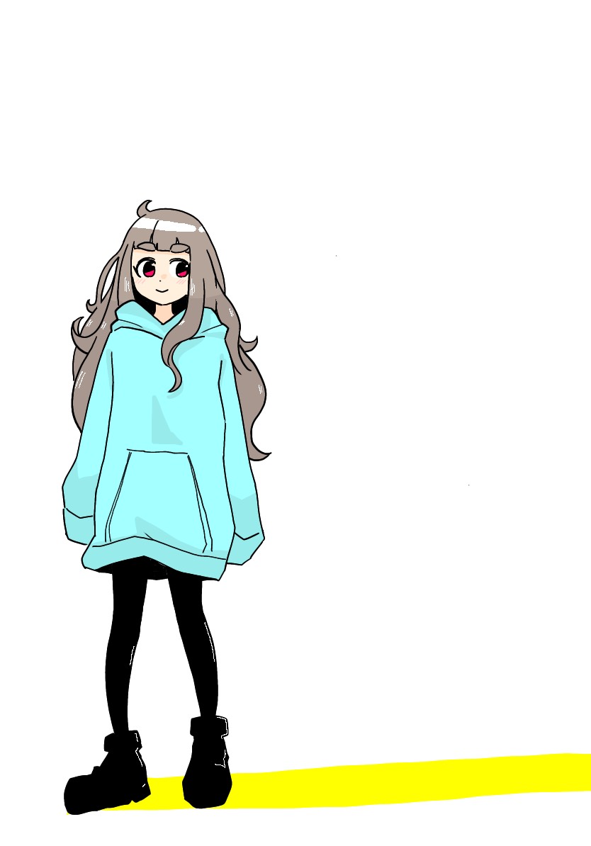 kamiya nao 1girl solo long hair hoodie hood sleeves past wrists red eyes  illustration images