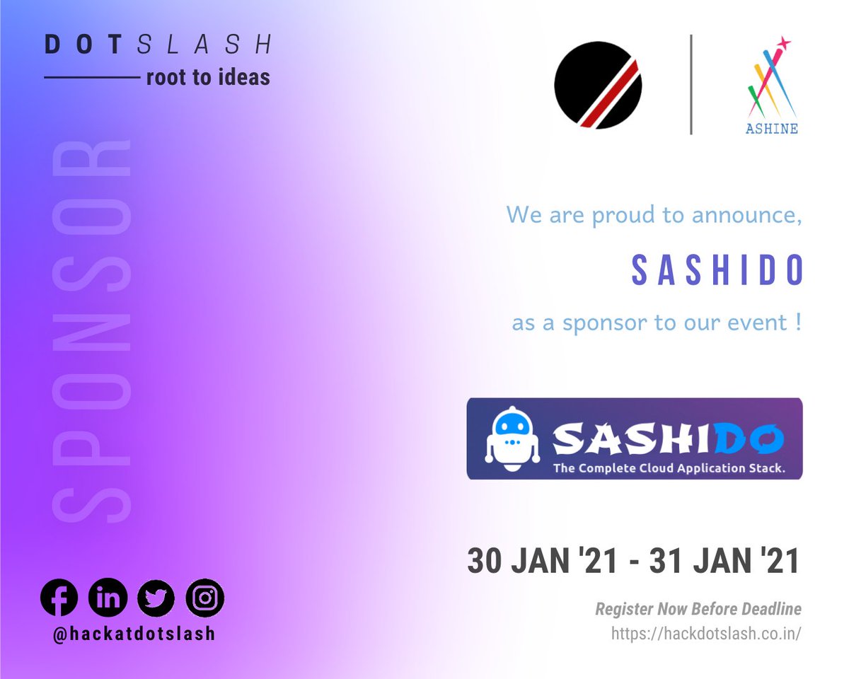 hackatdotslash's tweet photo. We are pleased to announce SashiDo as our sponsor for DotSlash 4.0.

SashiDo helps build global serverless apps faster with the help of scalable NodeJS JSON Rest &amp; GraphQL API, easy to use CMS CRUD, built-in CDN, real time messages and much more. https://t.co/SmtIF0EOJP