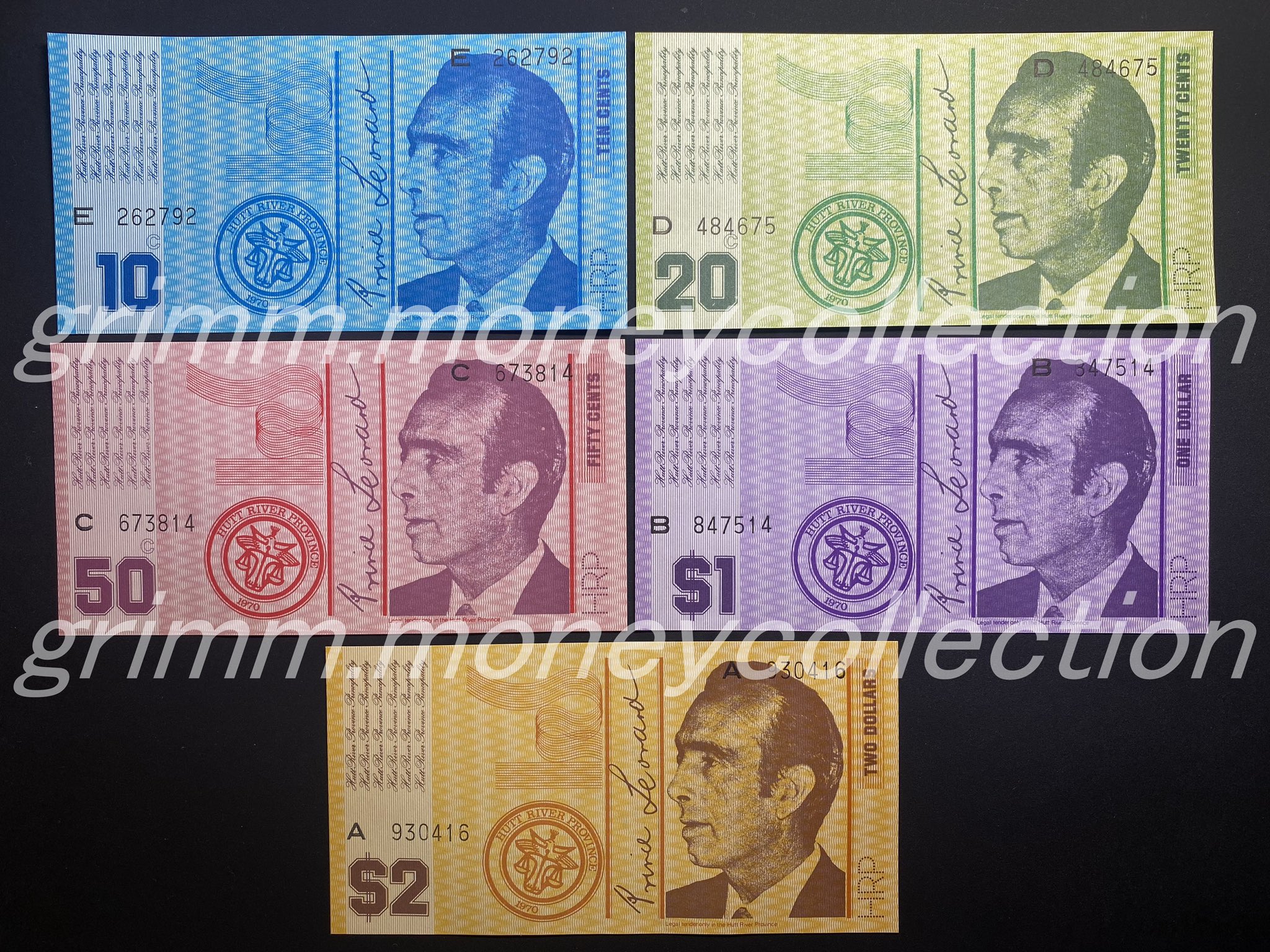 グリム 貨幣コレクション オーストラリアの西部に存在したハット リバー公国の紙幣 10 50 1 2の5種類がある 表 独立を宣言した初代国王であるレオナード ジョージ ケースリーの肖像画 裏 オーストラリアの動物 グリム 貨幣コレクション オーストラリアの西部に存在したハット リバー公国の紙幣 10 50 1 2の5種類がある 表 独立を宣言した初代国王であるレオナード ジョージ ケースリーの肖像画 裏 オーストラリアの動物