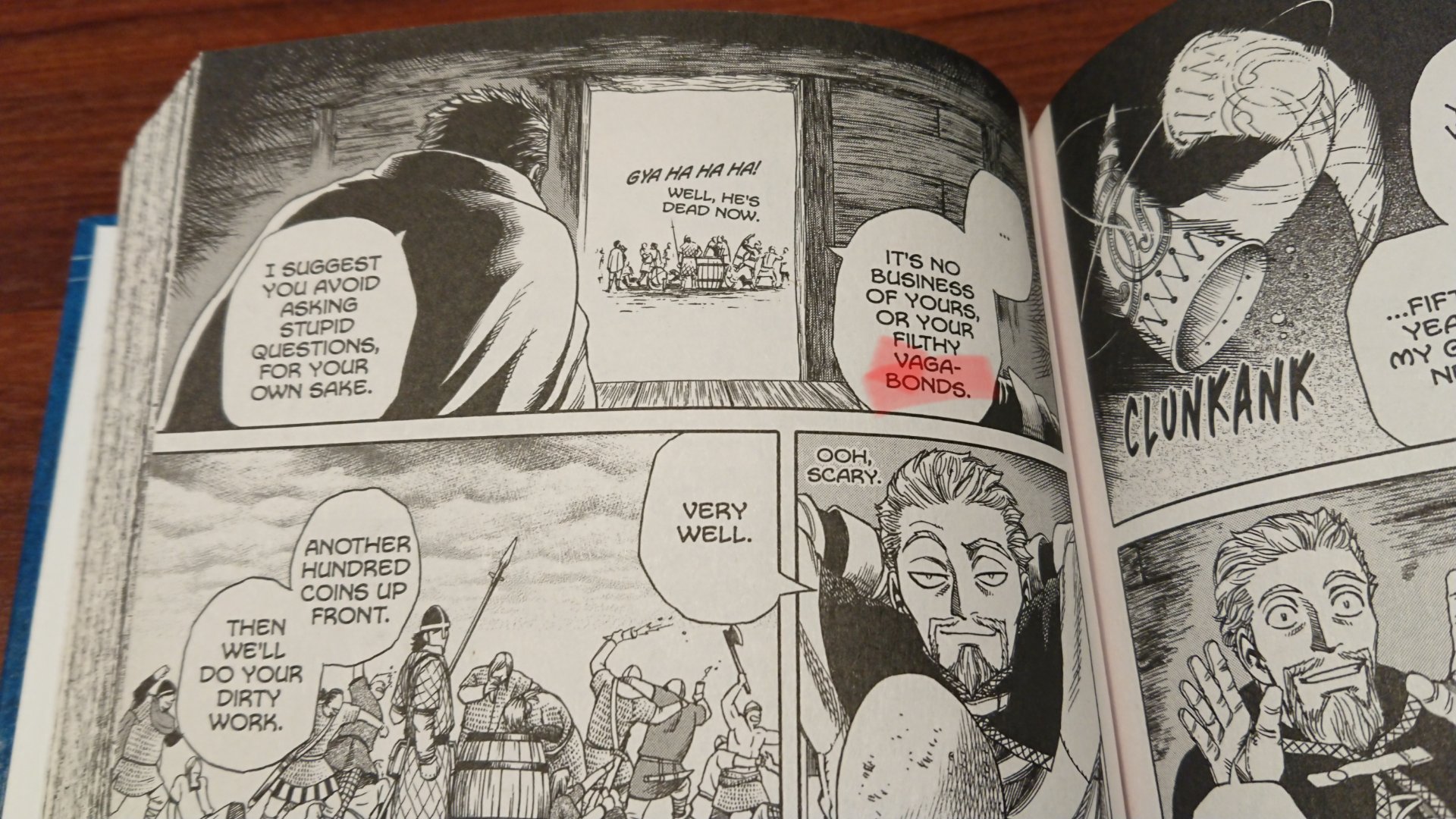 Ikufumi Moriya ヴィンランド サガ Vinland Saga でフローキがアシェラッドと会話しているところ フローキは この三下どもが ぐらいの感じでバガボンド Vagabond と発言 バガボンドという宮本武蔵を主人公にした漫画がありますが 放浪者とか漂流