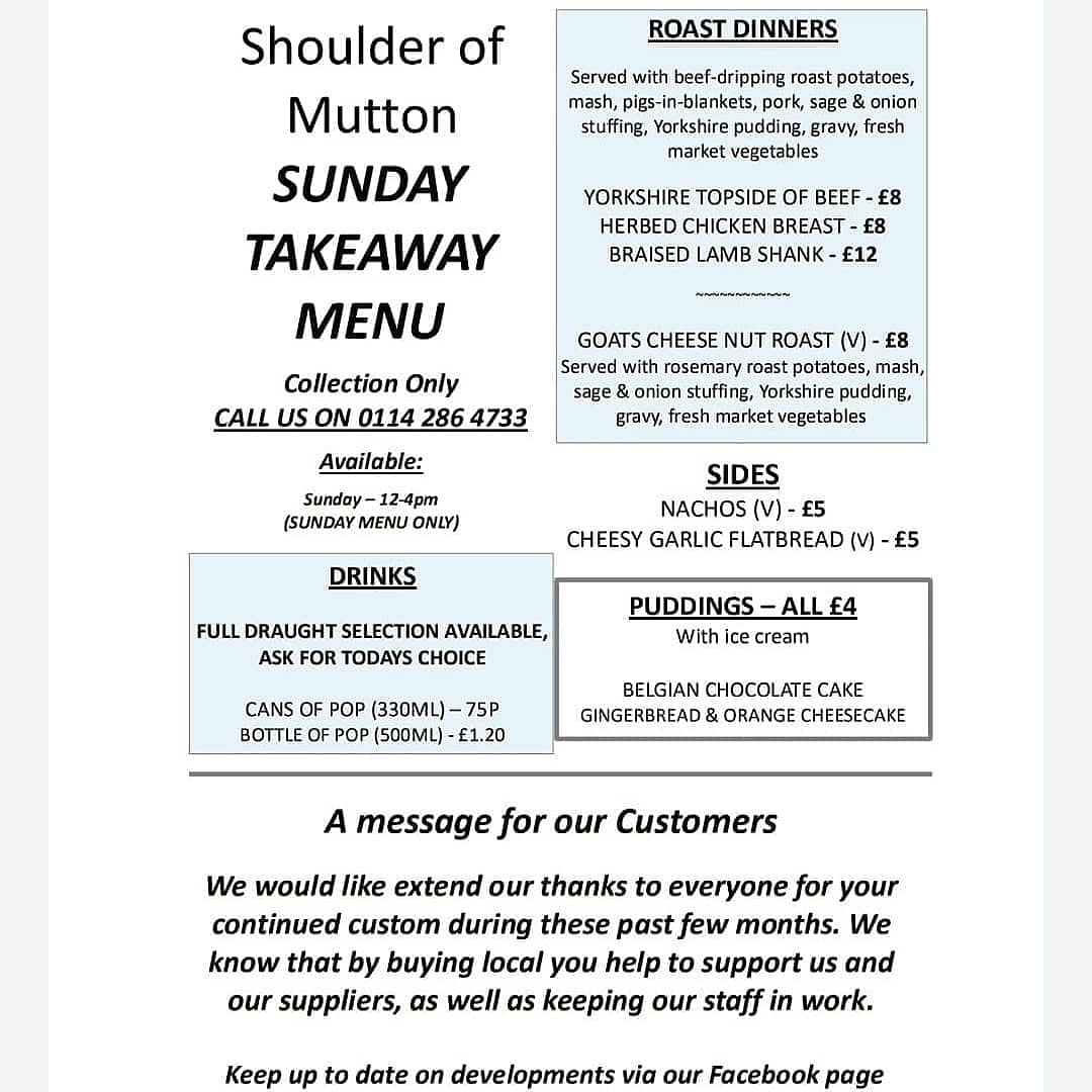 ShoulderofMutt's tweet photo. Happy #Sunday😊 If you fancy a traditional Sunday Roast but don't feel like cooking then give us a call on 01142864733 & order now for collection. We are serving between 12-4pm. Calling early is recommended! Thank you & we look forward to your call. #meatoptions #Food #Sheffield https://t.co/lslc1Y1sVc