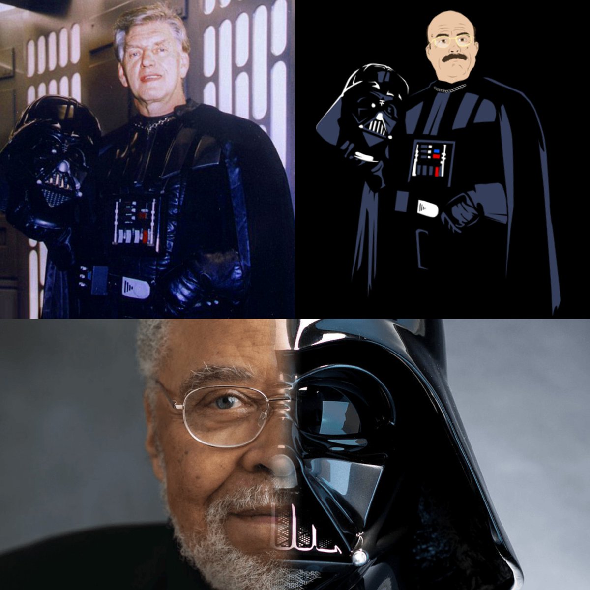 Hoy se nos ha ido "la percha" (David Prowse). Se nos fue su voz en castellano (Constantino Romero) (imagen de @mosgraphix). Solo nos queda su voz en inglés (James Earl Jones). https://t.co/MCUCjqX5Zo