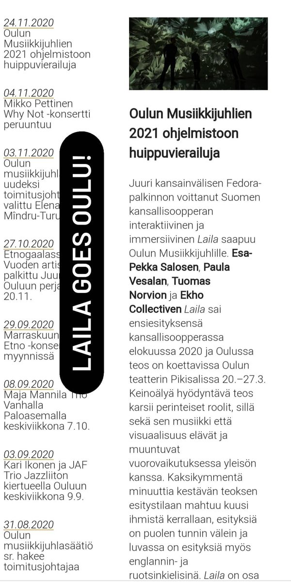 Laila goes Oulu 20.-27.3.2021! <a href="/Musiikkijuhlat/">Oulun Musiikkijuhlat</a>