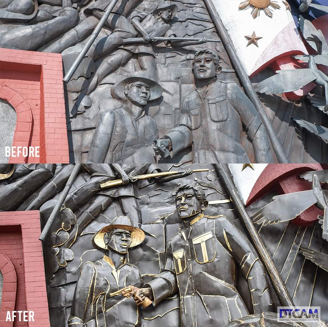 Du3020162022's tweet photo. The before and after images of the newly rehabilitated Bonifacio Shrine in time for the 157th Birth Anniversary of Gat Andres Bonifacio tomorrow, November 30, 2020.  

Welcome po kayo sa Manila! ❤️

[Photo Courtesy: Keith Cruz, DTCAM]

#BagongMaynila
#SimplyNoPlaceLikeManila https://t.co/gyuxJJhw3X