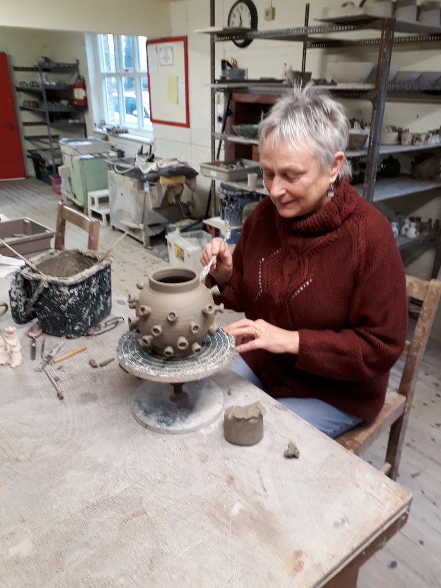 Just finishing some Corona  Virus vases. I am hoping they will be fired for our Festive weekend next Saturday and Sunday - 5th and 6th.