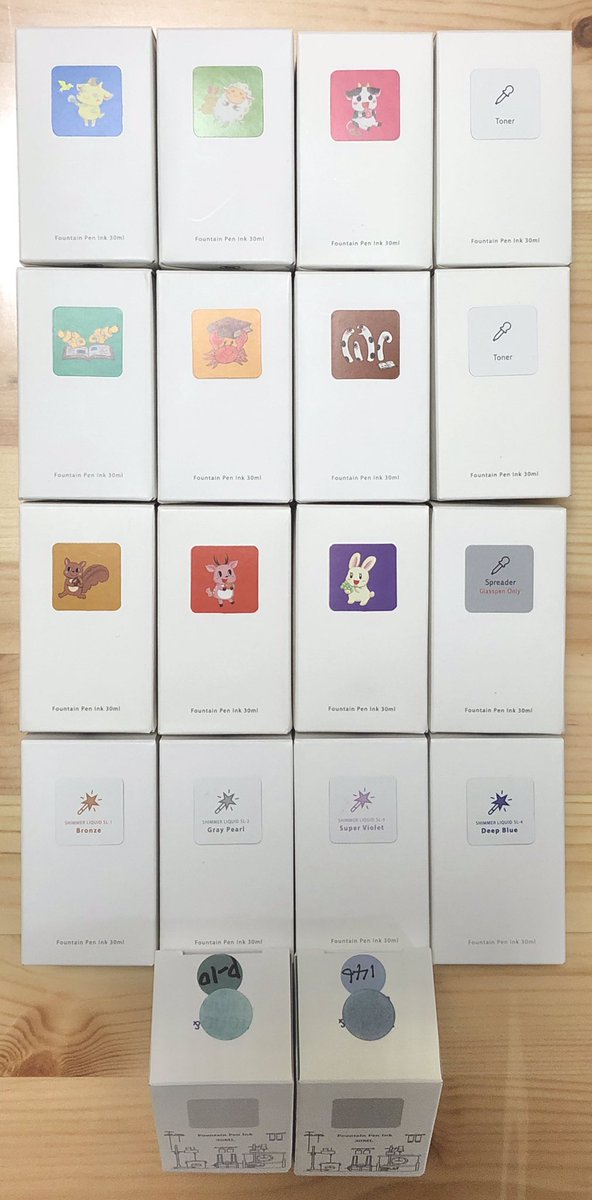 mio_nokko's tweet image. 11月ももう終わるので、5月から増殖した #TonoandLims さんのインクをば…。
ちょっと自分でも何が起きてるのかよく分からない半年でした😇

4枚目、#Endpaper さんの「日出処」は今年の初めに友人にオカモトヤさんで代理購入してもらったもの。
もうここからえんさん沼にハマる予兆が…w 

#インク沼