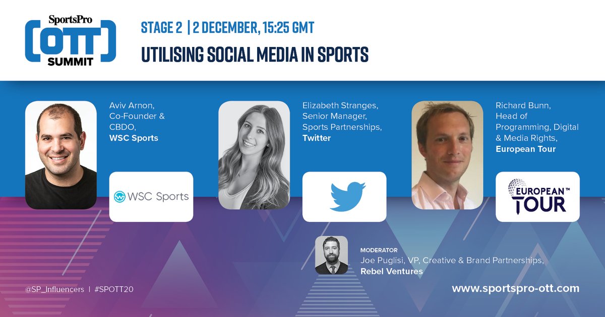 WSC_Sports's tweet photo. WSC Sports co-founder & CBDO @Aviv_Arnon will be speaking at the @SportsPro OTT Summit 2020 this week.
He'll be joined by representatives from Twitter (@estranges) & European Tour (@Richard_Bunn).
Free registration: https://t.co/pbZRnsjcnl
#SPOTT20 #OTT #Twitter #EuropeanTour https://t.co/T4E5T9DqIS