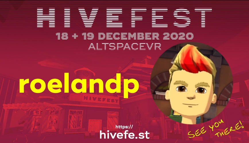 roelandp's tweet image. I'm going to @hivefest in @altspacevr! Check out how my avatar looks all shine and such:  hivefe.st 

(make your own via hivefe.st/attendeecard/i… )