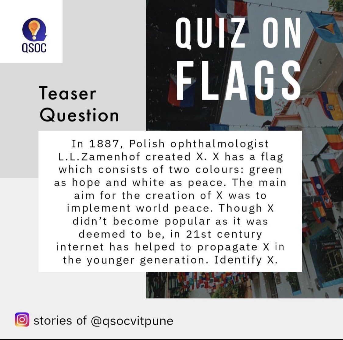 qsocvitpune's tweet photo. Comment down your answers below.
Quiz on 'Flags' is on 30th November, 2020 at 8pm!
#vitp #vitpune #quiz #quizzes #quizsociety #quizzingsociety #trivia #facts #quiztime #dailyquiz #currentaffairs #quizinstagram #education #gk #generalknowledge #quizoftheday #flags #flagsquiz https://t.co/yJsMxf1O9S