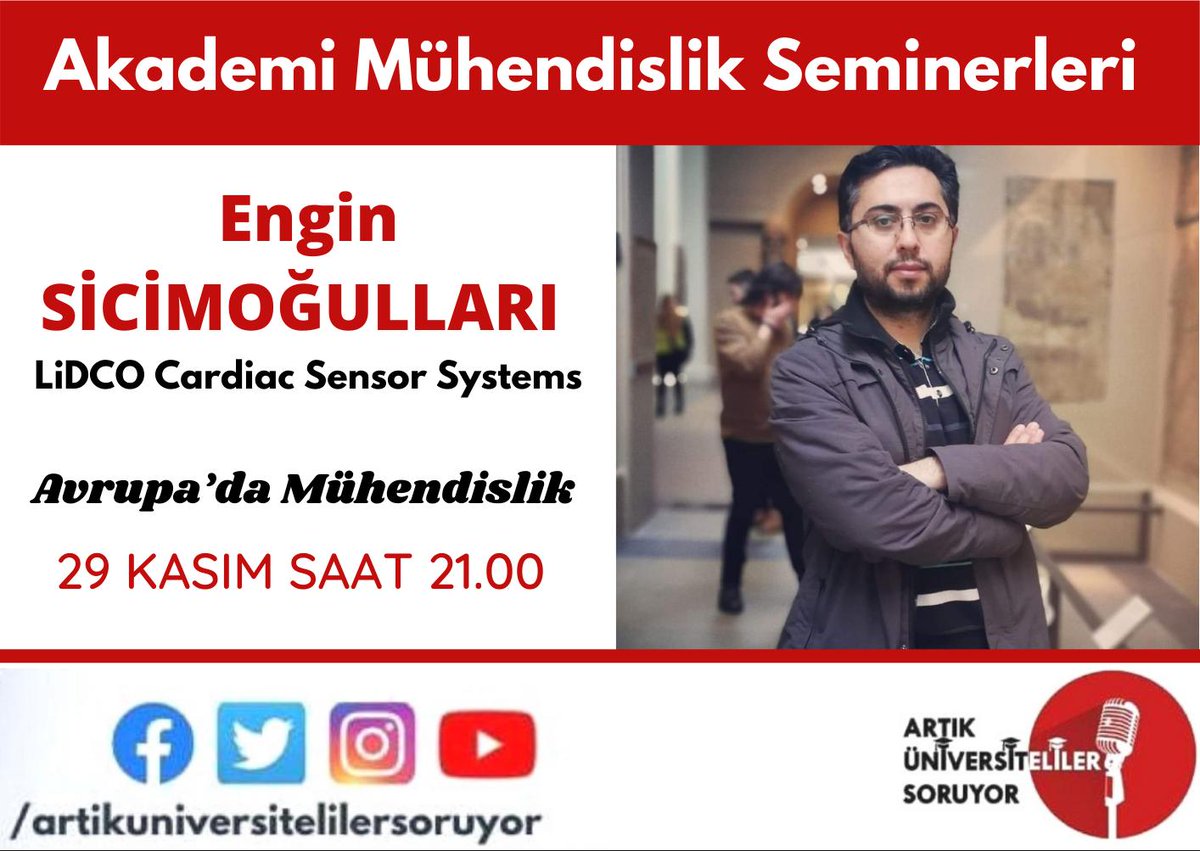 Artık Üniversiteliler Soruyor (@artikunisoruyor) on Twitter photo Bu akşamki konuğumuz Avrupa'da  eğitimini tamamlamış ve Avrupa'da başarılı bir kariyer sahibi genç mühendisimiz Engin Sicimoğulları.
Avrupa'da Mühendislik eğitim seminerimize hepinizi bekliyoruz... Bu akşamki konuğumuz Avrupa'da  eğitimini tamamlamış ve Avrupa'da başarılı bir kariyer sahibi genç mühendisimiz Engin Sicimoğulları.
Avrupa'da Mühendislik eğitim seminerimize hepinizi bekliyoruz...