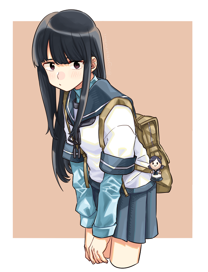 hatsuyuki (kancolle) 1girl long hair black hair skirt solo bag sailor collar  illustration images