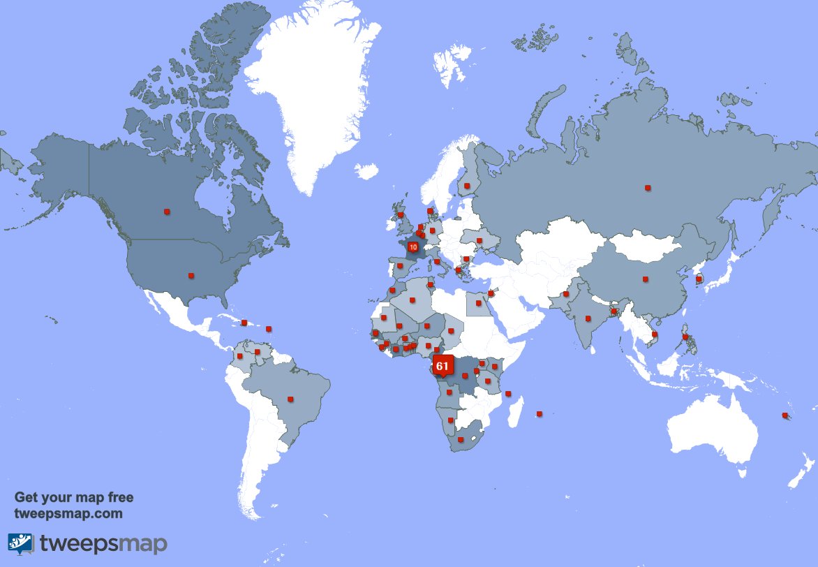J'ai 4 nouveaux abonnés, de Congo 🇨🇬 la semaine dernière. Voir tweepsmap.com/!dongoyi