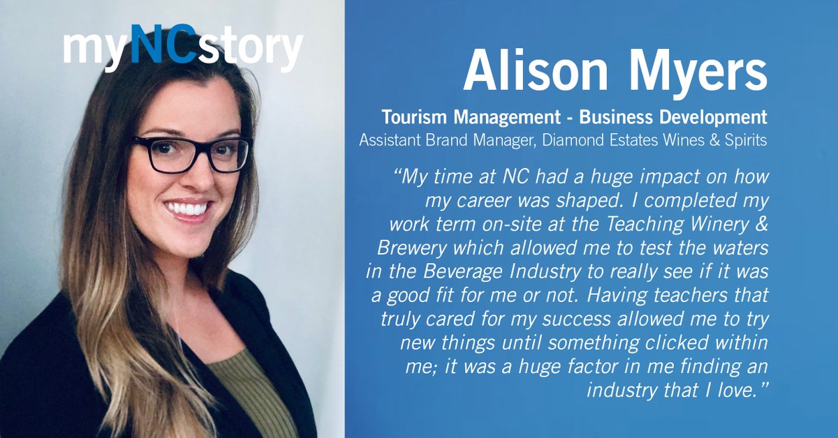 Niagara College (@niagaracollege) on Twitter photo đź’ˇAlumni Spotlight - Alison Myersđź’ˇ #myNCstory
Alison credits NC to having a major impact on her career path. After graduating from Tourism Management & working at <a href="/NCTWinery/">NCTeachingWinery</a>, Myers would go on to become the Assistant Brand Manager of Diamond Estates.
myncstory.com đź’ˇAlumni Spotlight - Alison Myersđź’ˇ #myNCstory
Alison credits NC to having a major impact on her career path. After graduating from Tourism Management & working at <a href="/NCTWinery/">NCTeachingWinery</a>, Myers would go on to become the Assistant Brand Manager of Diamond Estates.
myncstory.com