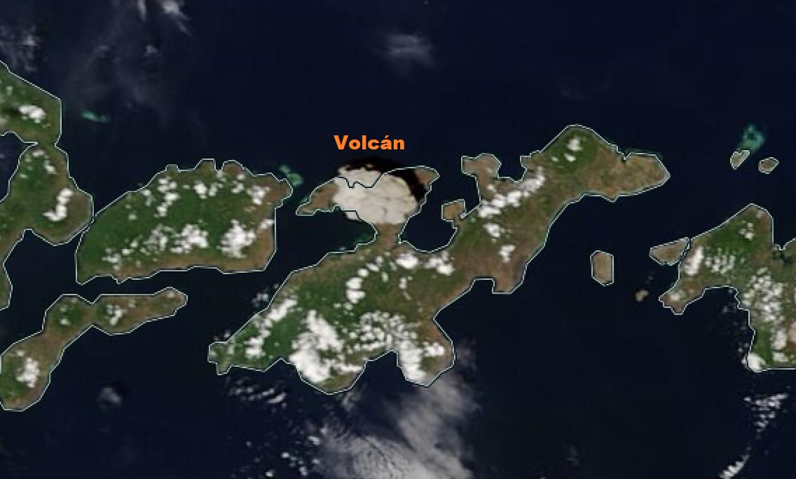 Momento de la entrada en erupción del volcán #Lewotolok en la Isla de #Lembata, #Indonesia vista por Terra MODIS el 29 de nov 2020