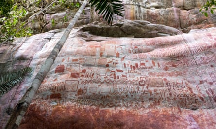 ticiaverveer's tweet photo. Tens of thousands of ice age paintings across a cliff face have been discovered in the Amazonian rainforest.

The paintings of animals and humans were created up to 12,500 years ago across cliff faces that stretch across nearly eight miles in Colombia. 
https://t.co/OlrxqTD4KE https://t.co/kG171tQ2X0