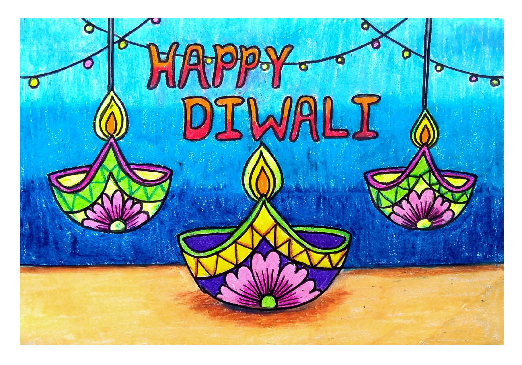 Happy Diwali Card | Happy Diwali Easy Drawing | Diwali Drawing For Kids | Diwali  Drawing For Grade 2