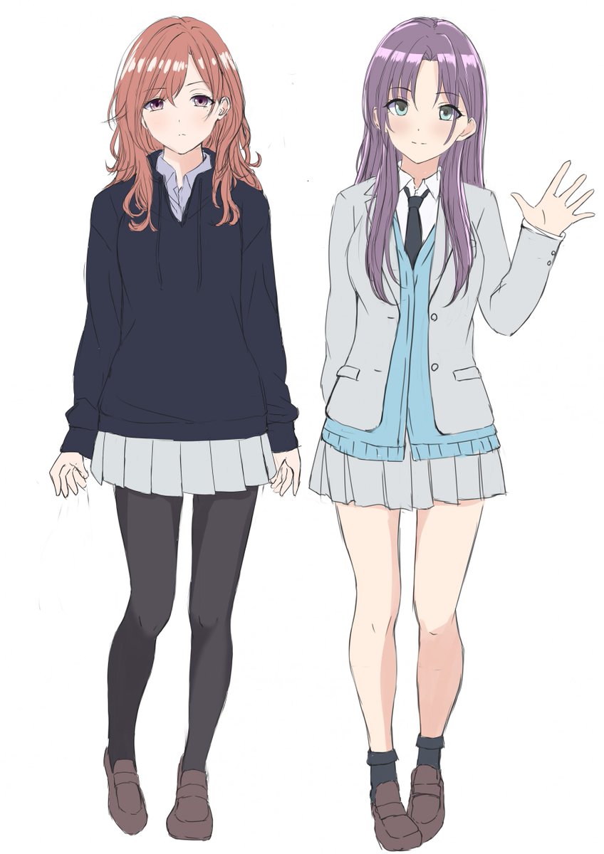 asakura toru ,higuchi madoka multiple girls 2girls pantyhose skirt school uniform alternate hairstyle necktie  illustration images