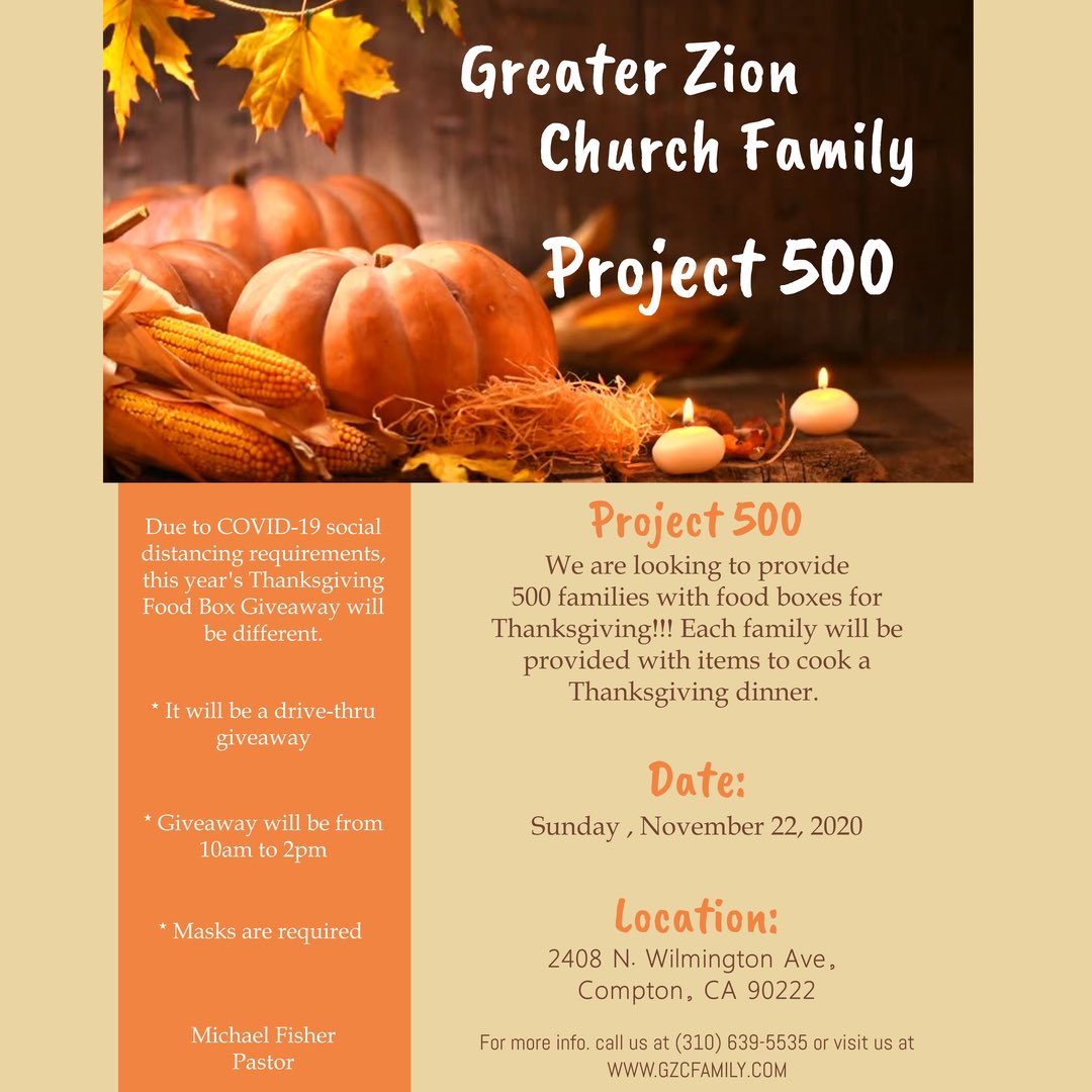 Tomorrow is the day!!! Project500 in FULL EFFECT!!!! Pull up!!! We want to bless you all with Free Turkeys and groceries!!! @gzcfamily 2408 N. Wilmington Ave. Compton, CA. 90222