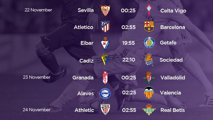 #TODAYMATCH #Laliga
20.00 Eibar vs Getafe
22.15 Cádiz vs Real Sociedad
00.30 Granada vs Real Valladolid
02.30 Alavés vs Valencia
Athletic Bilbao vs Real Betis https://t.co/30dqvbYZTe