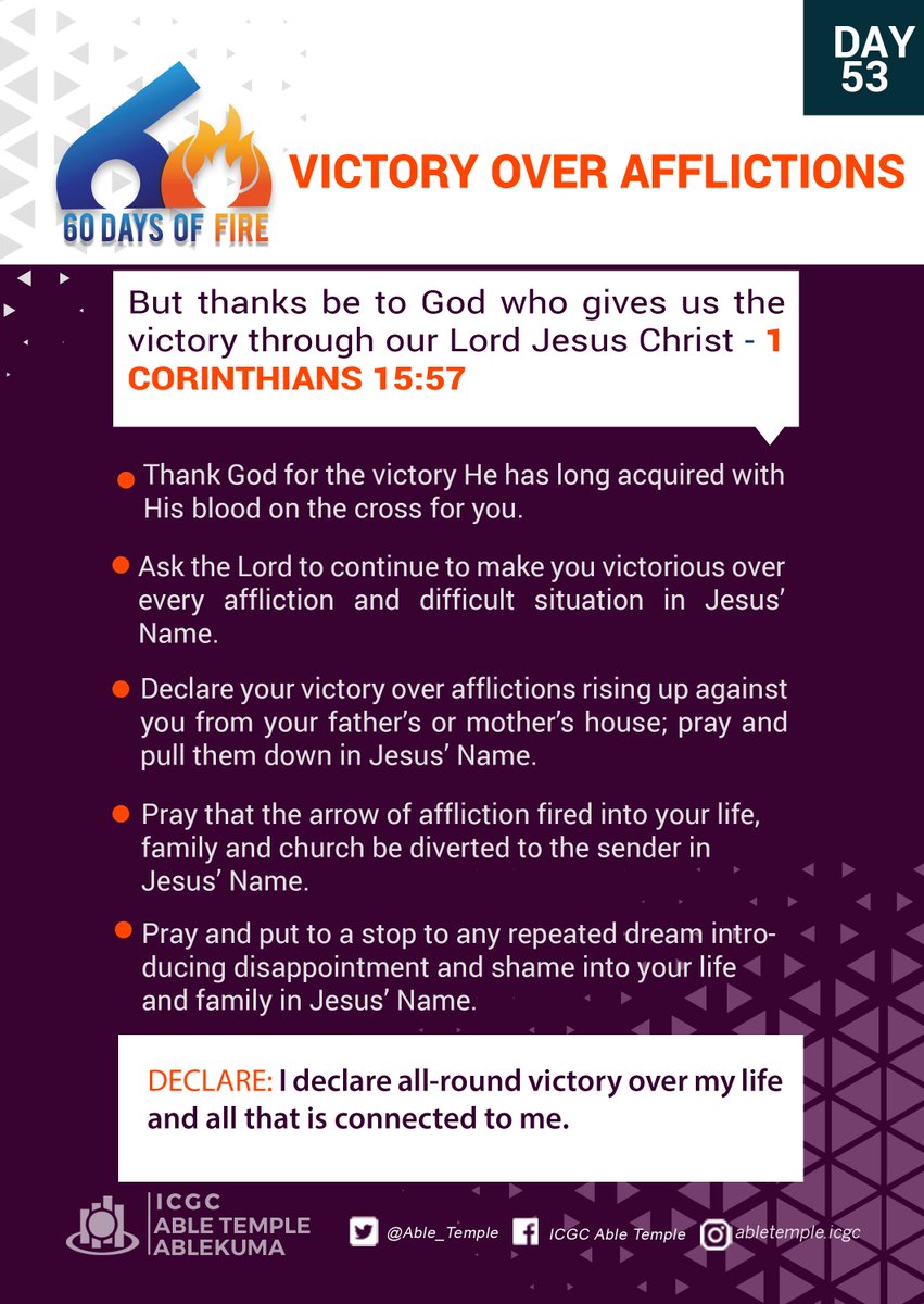 Able_Temple's tweet image. Day 53
#VictoryOverAffliction
#60DaysofFasting 
#ICGCAbleTemple 
#WeAreICGC