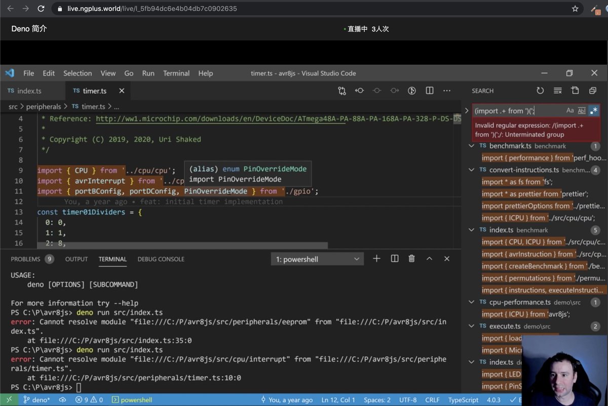GDE <a href="/UriShaked/">Uri Shaked</a> is live coding his #deno  app all the way through! #ngplus