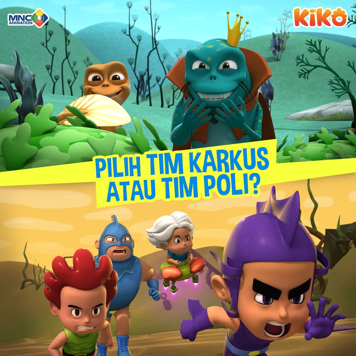 KIKOAnimation's tweet photo. Ayooo!!! 😎 pilih team yang mana #SahabatKIKO? 😂 mimin bingung nih 🤔
.
#TeamWeekend #TeamKARKUS #TeamPOLI #KIKOAnimation https://t.co/lFfSW0FIxW