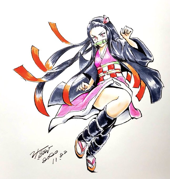 SOW(ソウ) 喪中さんがTwitterに投稿した竈門禰豆子(鬼滅の刃)のイラスト。