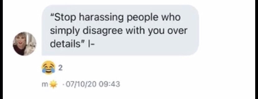 Anyways, on 10/7 mirza tweeted “stop harassing people who simply disagree with you over details” which at the time, felt super hypocritical bc i felt like they attacked me for having a different opinion. Here is the shit I said in that private gc a day after the thread I made