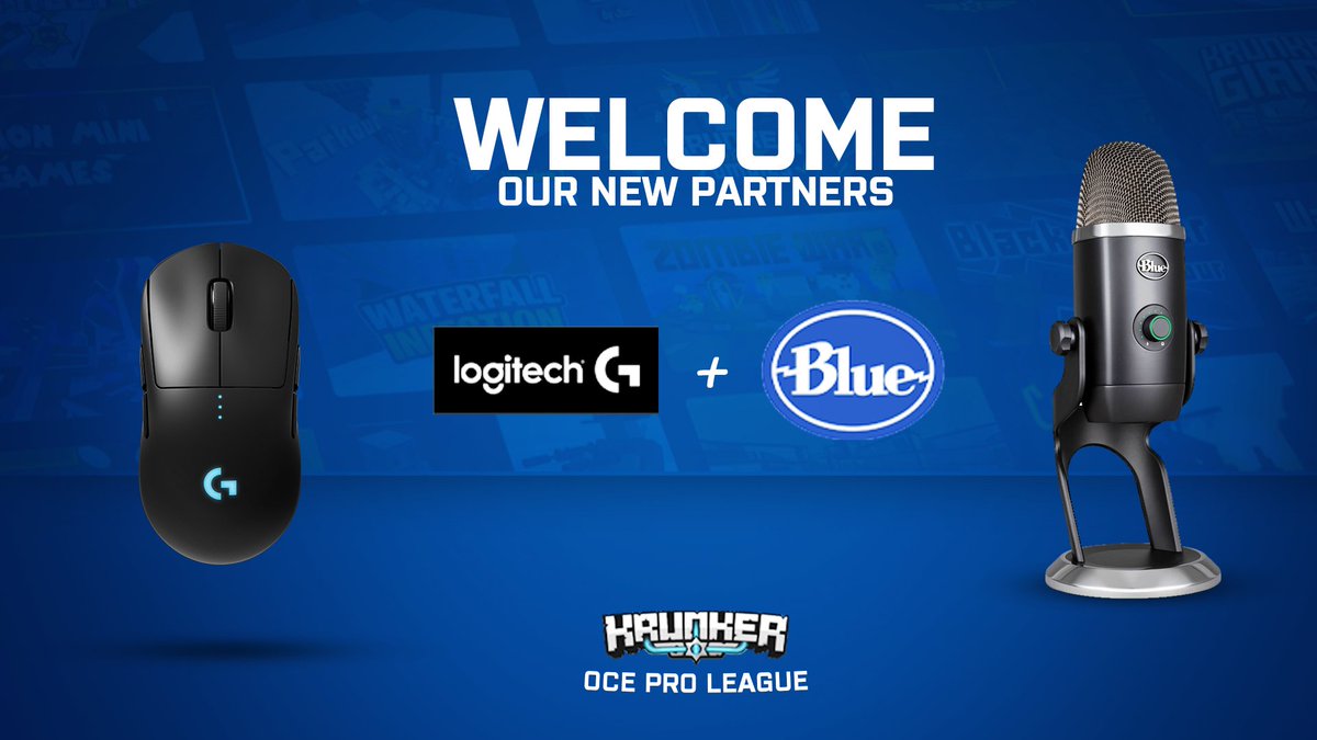 Please welcome <a href="/LogitechG_ANZ/">Logitech G ANZ</a> &amp; <a href="/BlueMicrophones/">Blue Microphones</a> as official partners of the Krunker.io OCE Pro League!

We have tons of prizes and giveaways to announce so make sure to not miss the streams!
twitch.tv/krunkeresports

#PoweredByBlue #playadvanced