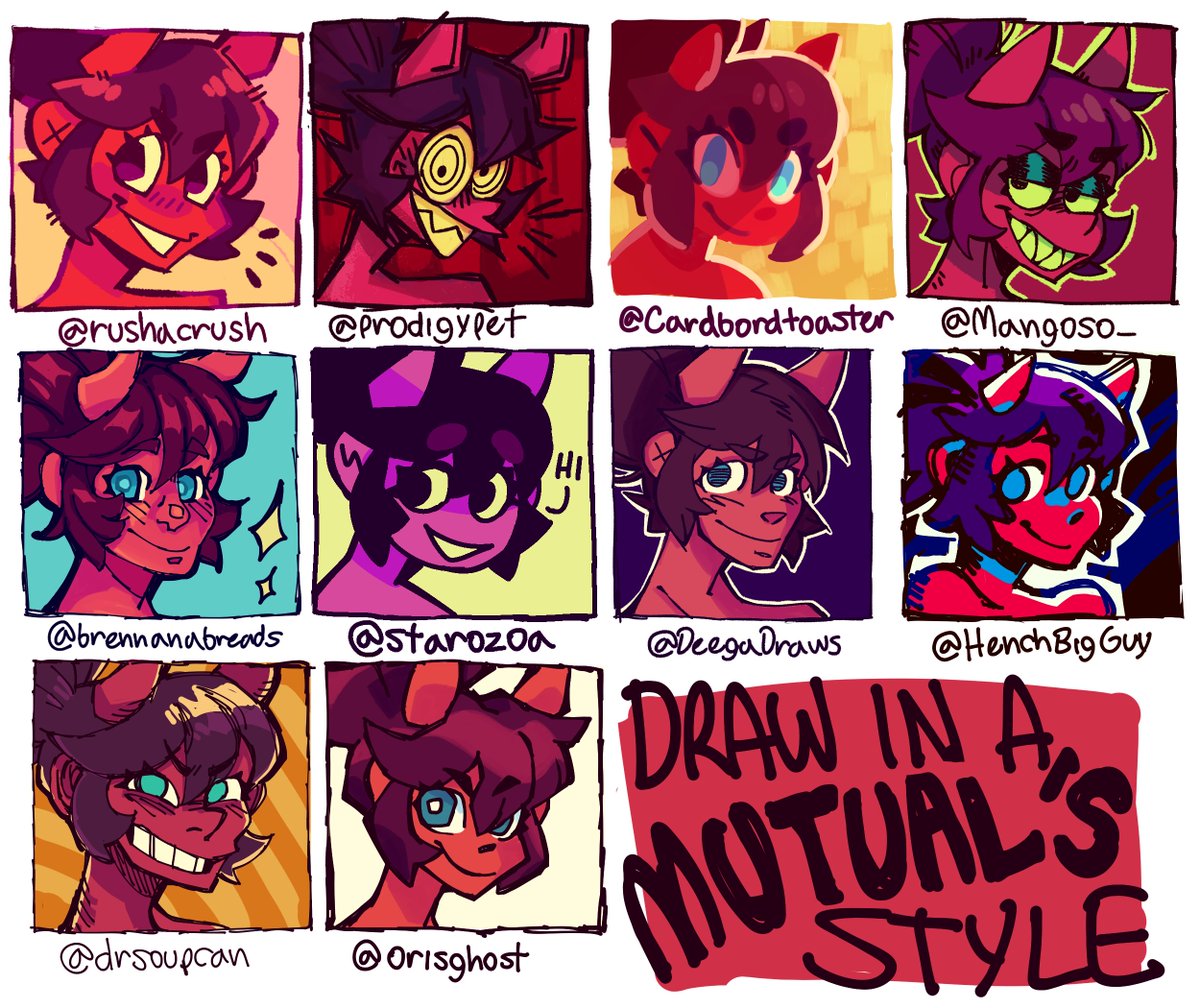 finally done with the draw in a mutual's style challenge! my hand hurts from drawing but it was so fun you all have such nice art styles 