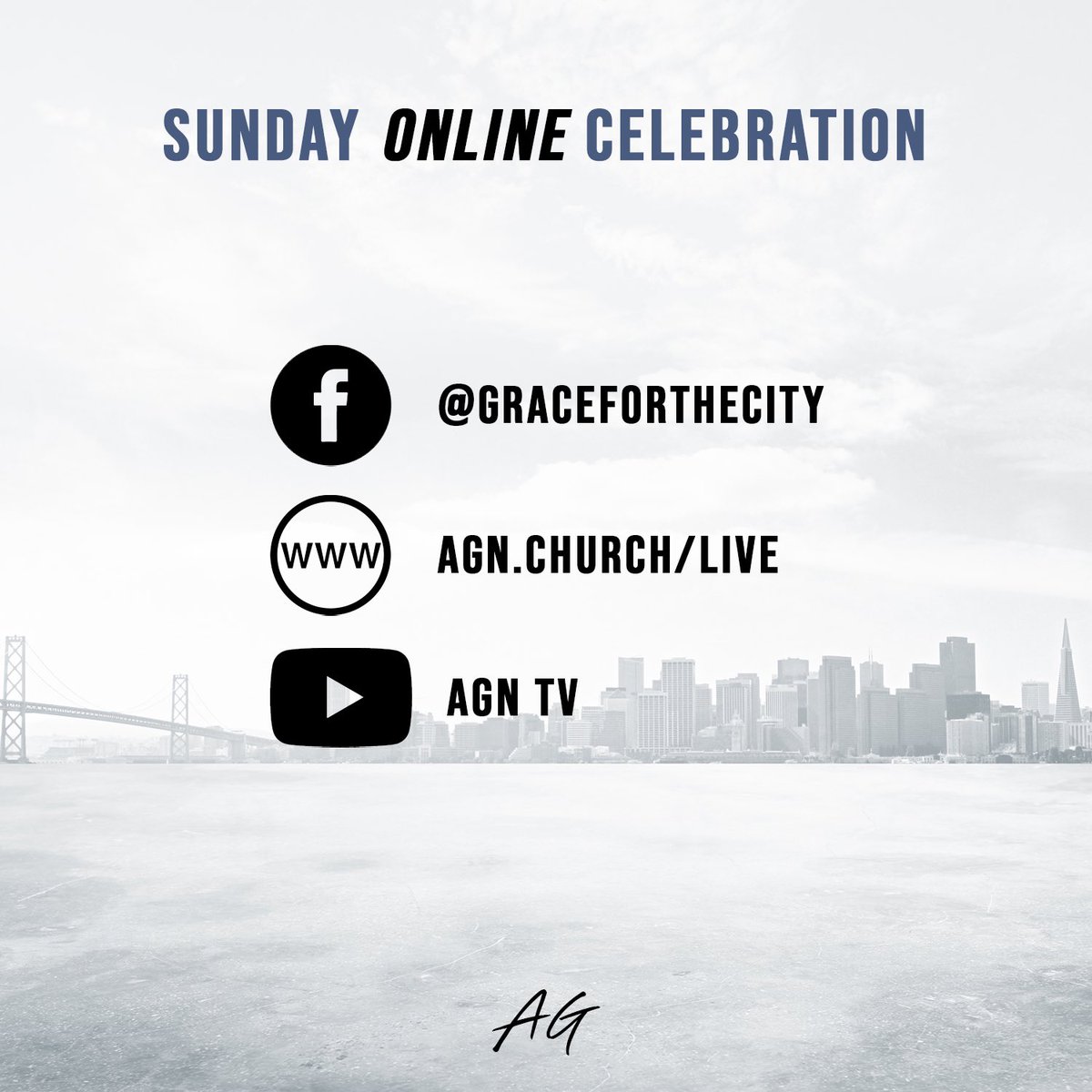 GraceForTheCity's tweet photo. Join us online tomorrow at 2pm for our Sunday Celebration service! #GraceForTheCity #sanfrancisco https://t.co/tXgfc38Buy