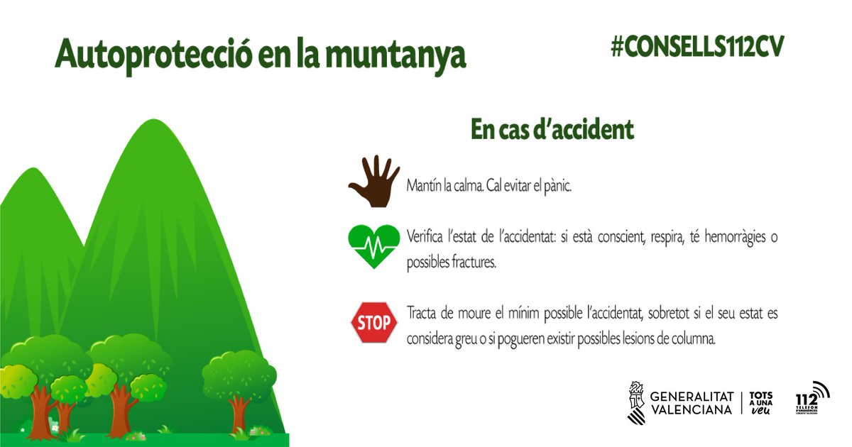 🎒En les eixides a la muntanya, recorda portar el 📲 amb suficient bateria. 
En el cas de patir un accident, tin en compte els nostres #Consells112CV